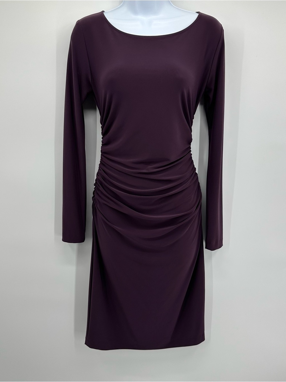 NORMA KAMALI KamaliKulture Shirred Dress Purple Small Long Sleeve Ruched Knee